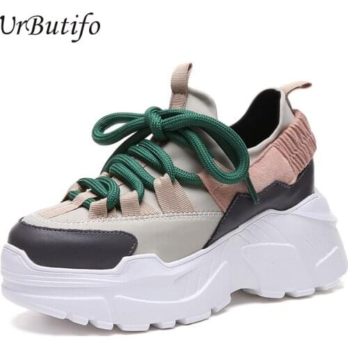 Urbutifo Wedges Shoes Woman Mesh Patchwork Platform Sneakers For Girls Adidasy Damskie Comfort Lace-Up Female Black Shoes