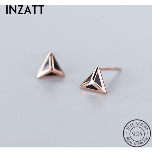 INZATT Real 925 Sterling Silver Geometry Triangle Stud Earrings For Fashion Woman Cute Fine Jewelry MInimalist Accessories Gift