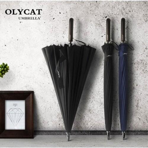 OLYCAT 24K Straight Long Umbrella Windproof Strong Wooden Handle Rain Umbrella Women Men Business Brand Glassfiber Paraguas