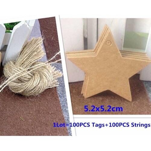 100PCS five star Kraft Paper Tags Jewelry Garment DIY Crafts Cards Price Hang Party Gift Packaging Label with 100pcs strings
