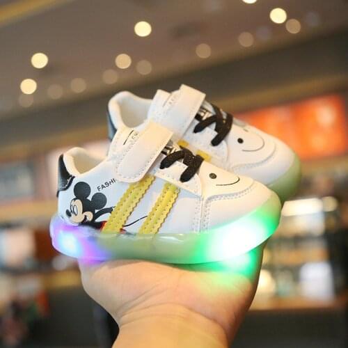2021 Disney Mickey Children Shoes Baby kids Shoes Boys And Girls LED Shoes Luminous Sneakers sports shoes size 15-19