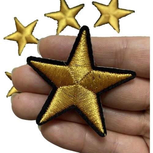 4.8cm Gold Star Patches for Clothes T-shirt Iron on Patch DIY Apparel Accessories Appliqued Embroidery Clothing Patch 10pcs/lot