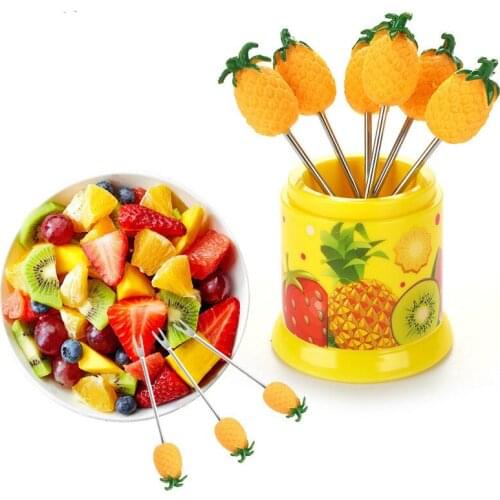 6Pcs/Set Cute Mini Fruit Forks Stainless Steel Fruit Picks Dessert Coffee Ceramic Handle Party Supplies For Kids rainbow fork
