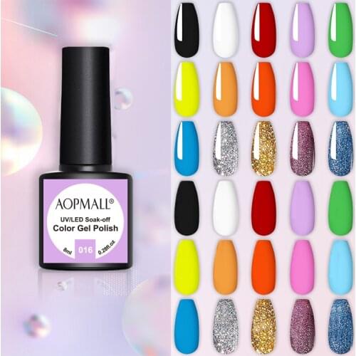 AOPMALL® 8ml UV/LED Semi Permanent Rainbow Colorful Gel Polish Soak Off Gel Varnishes Base Top Matte Coat Gel Polish