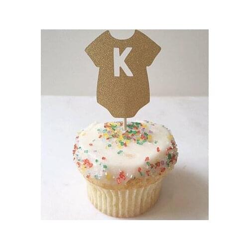 Glitter Onesie with Letter baby shower cupcake toppers wedding fruit Picks party decorations