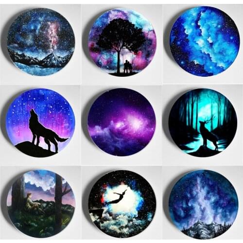 Dreamlike Decorative Plate Beautiful Art Plate Handmade Exquisite pattern Nigh Sky Wall Plate Eourpean Style Home Decor