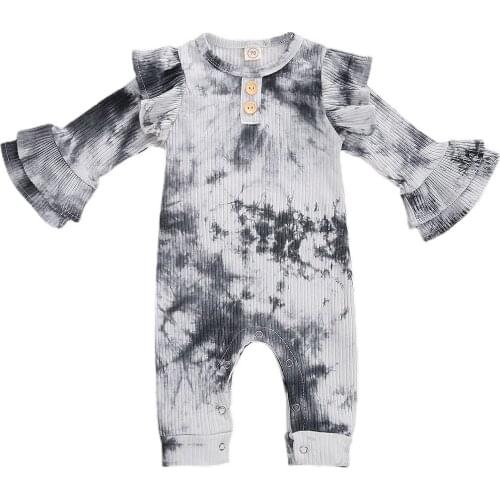OPPERIAYA Baby autum casual Ruffle Romper Tie-Dye Round Neck Long Flounced Sleeve Jumpsuit for Baby Girls Boys