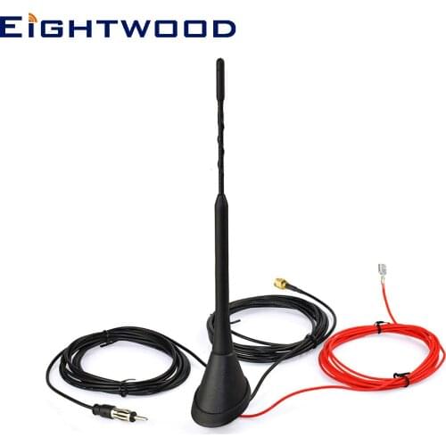 Eightwood Auto DAB Radio Aerial Amplified Roof Mount Antenna AM/FM Din SMA Male Connector 5m Cable for JVC Kenwood Pioneer