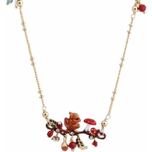 European and American Popular Jewelry Forest Small Animal Necklace Hand-painted Mushroom Picking Necklace Length Adjustable