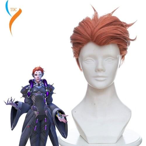Game Moira 33cm Short Heat Resistant Synthetic Hair Cosplay Accessories Prop Halloween Party+Free Wig Cap