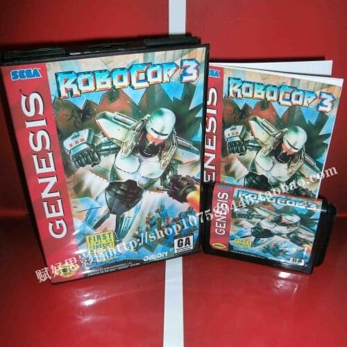 Sega MD game - Robocop 3 with Box and Manual for 16 bit Sega MD game Cartridge Megadrive Genesis system