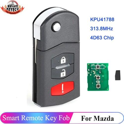 KEYECU Replacement Remote Flip Car Key Fob 3 Button for Mazda 6 2006-2008,RX-8 2004-2008 FCC ID: KPU41788