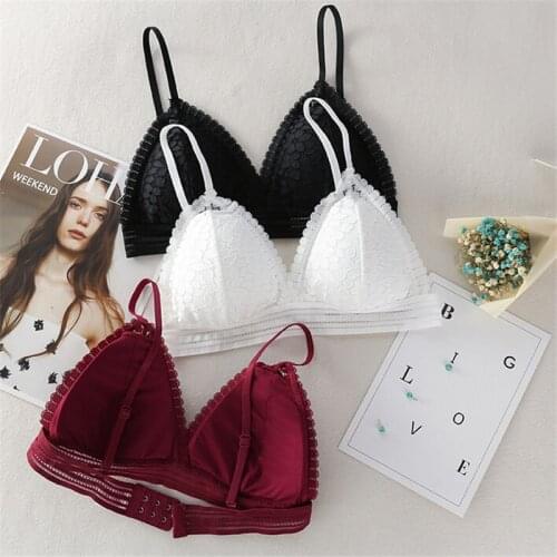 French Style Lace Bra Girls Triangle Cup Deep V Wireless Underwear Soft Thin Seamless Bra Wireless Bras For Women Bralette
