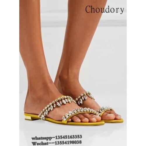 Summer Casual Flat Heels Sandals Fashion Rhinestone Sweet Slides Flip flops Beach Shoes Woman Black Gold pink