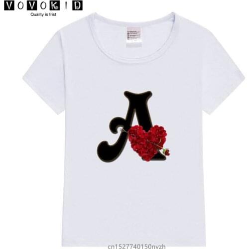 Little Girl Rose Heart Letter Print T-shirt Mother Daughter Matching Family Tops Tees Mommy and Me Rose A-Z T shirt.Drop Ship