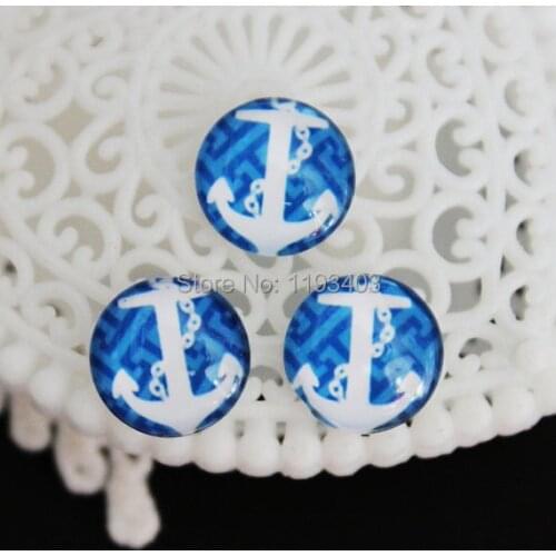 Min.mix order($9.9)10pcs 12mm Handmade Image Round Glass beads Cabochon base setting-jewelry accessories-( Sea anchor)-(HPGC-84)