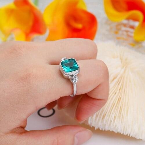 Trendy Aquamarine Fashion Silver Ring Wedding Engagement Rings For Women Green Gemstone Ring Wedding Party Jewelry