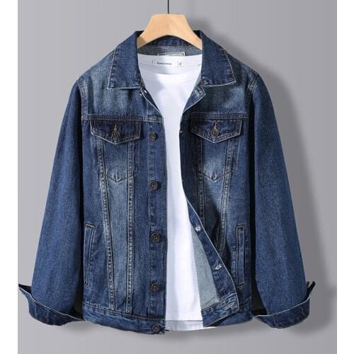 Simple Men Classic Blue Denim Jacket Slim Personality Locomotive Trend Casual Office Button Jeans Jacket Coat Plus Size 5XL