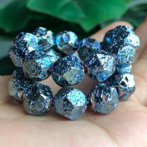 Natural Faceted Lava Hematite Blue Plated Volcanic Rock Stone Beads Loose Spacer Beads For Jewelry Making Diy Energy Bracelets