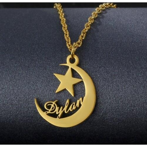 Customized Fashion Stainless Steel Letter Necklaces for Women Personalized Gold Name Necklace Stars Nameplate Pendant Jewelry
