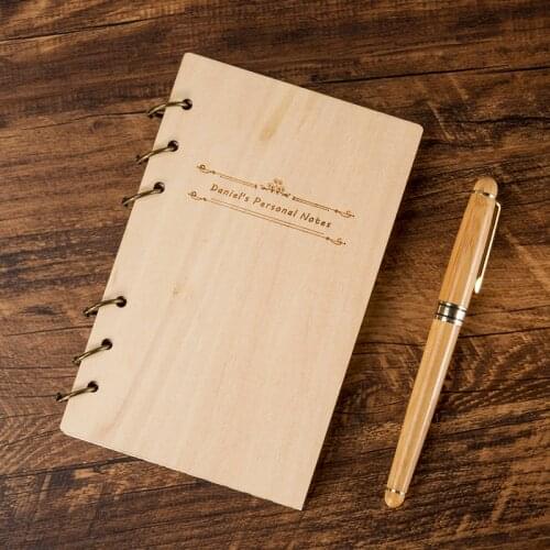 Personalized Journal Vintage Wood Notebook Handmade Office Personal Diary Week Planner Agenda Custom on Cover Christmas Gift
