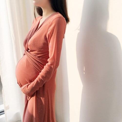 V-neck Nursing Dress sexy maternity dress pregnancy dress for baby shower long sleeve maternity gown gilttering decoration gown