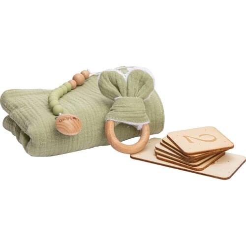 Newborn Gift Set Kid Swaddle Wrap Milestones Teether Rattle Bracelet Bibs Photography Supplies Bath Gift Products for Kids