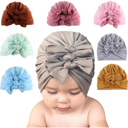 Headband for Baby Girls Boys Pleated Bow Cotton Keep Warm Soft Pullover Cap Babies Accessories Newborn
