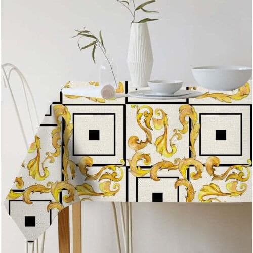 Golden pattern and black stripes printed rectangle Tablecloth picnic mat table cover linen decoration home desk restaurant party