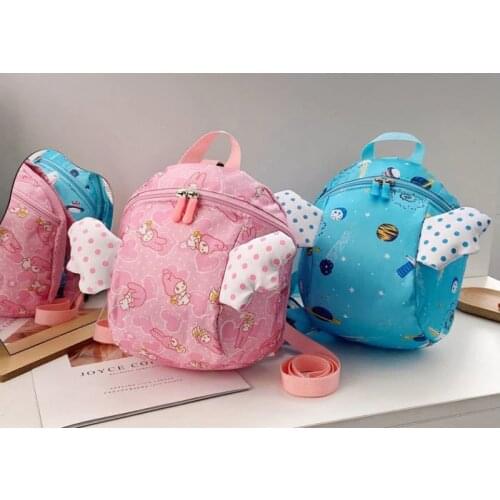 Pink Girls Angel Baby School Bag Cartoon Colorful Kingdergarten Backpack For Kids Rainbow Color Large Capacity Portable Bag