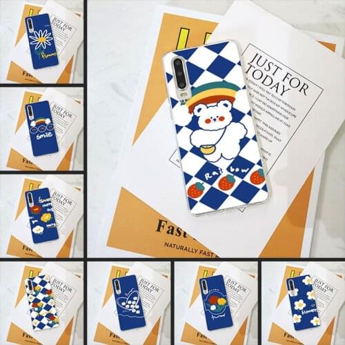 Silicone Blue Flower Bear Smile Daisy Soft Back Cover For Huawei P Smart Z Plus P20 Lite 2019 2020 P40 P30 Lite Pro E Phone Case