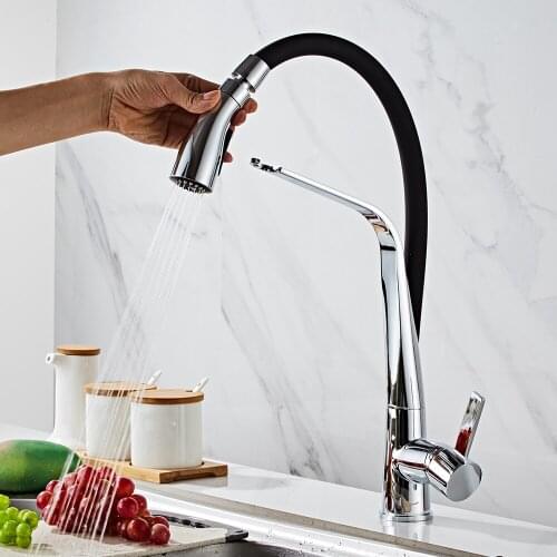 Kitchen faucet silver and black water taps filter faucets mixer Rotatable kitchen water purifier mixers deck mounted