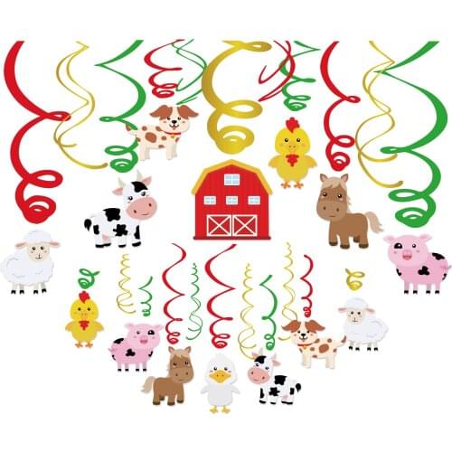 PVC Spiral Hanging Swirls Farm Animals Party Decorations Cow Duck Sheep Chicken Dog Pig Cards Kids Birthday Party Favors