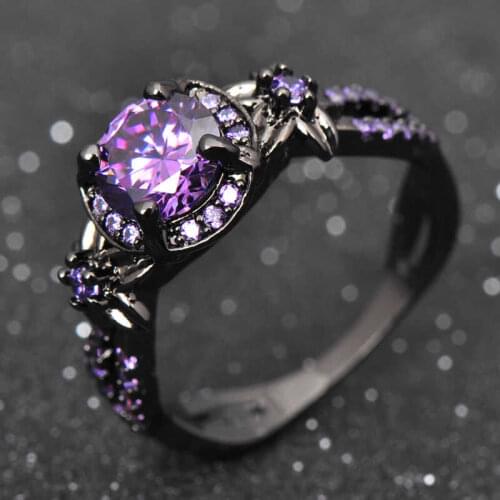 Vintage Round Purple Color for Women Wedding Engagement Band Ring Size 5-11