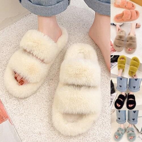 Womens Fur Slippers Fluffy Soft Furry Slippers Thick Candy Color Flat Heel Non slip Home Shoes Ladies Luxury Design Footwear