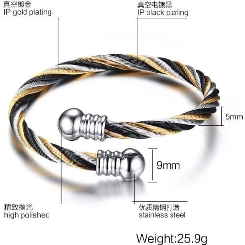 Hot sales Three-color winding steel wire open ladies gold bracelet and bracelets for women & charm bracelets cheap mens jewelry