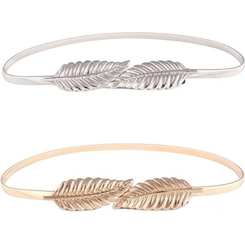 Women Metal Vintage Belt Leaf Fashion Stylish Golden/Silver Leaves Design Chain Belts Lady Metal Elastic Chain Dress Waist Chain