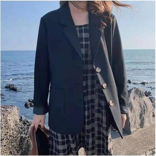 Black suit coat womens 2021 spring and Autumn New Korean version loose fashion single breasted Khaki
