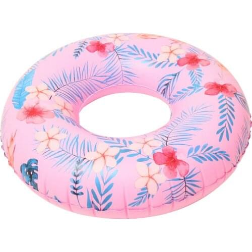 Women Floral Print Swimming Ring Pink Inflatable Flamingo Swimming Circle Inflatable Donut Lifebuoy Girls Beach Toys 2019 Summer