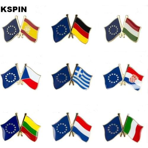 Eropean Union Friendship Flag Badges for Backpacks Pin Brooch Set Decorative Buttons for Clothes
