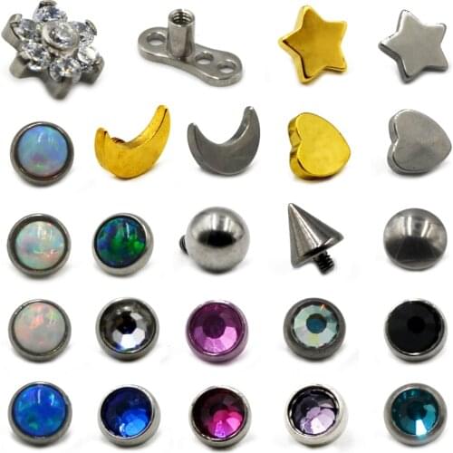 1 Piece 100% Titanium Micro Dermal Anchor Internally Thread Opals Zircon CZ Gem Top Piercing Skin Diver Base Body Jewelry 16G