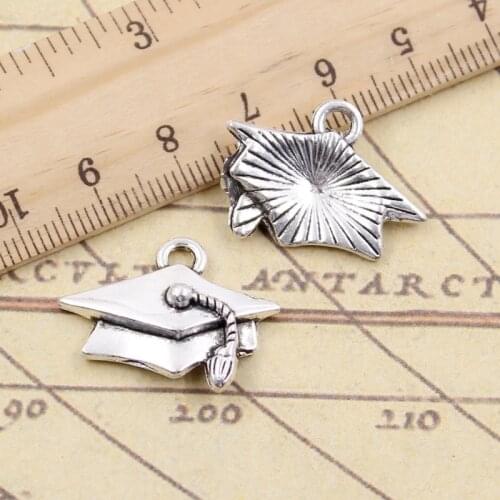 10pcs Charms Graduation Bachelor Cap 20x25mm Tibetan Silver Color Pendants Antique Jewelry Making DIY Handmade Craft