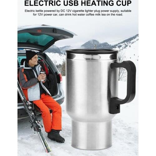 12V 450ml Newest Arrivals Electric Car Cup Safe Convenient Travel USB Heating Bottle Car Coffee Tea Maker Stainless Steel Mug