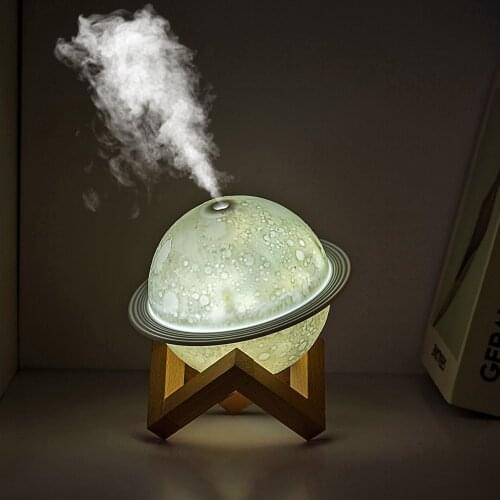 200ml USB Humidifier Air Purifier Aroma Diffuser For Bedroom Planet Humidifiers With Wooden Base 3 Color Night Light Household
