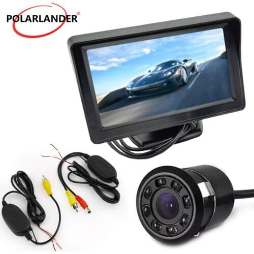 Wireless 4.3 Inch TFT LCD Display car Monitor with 8LED night vision Rearview reverse Camera 3 in 1 parking assistance