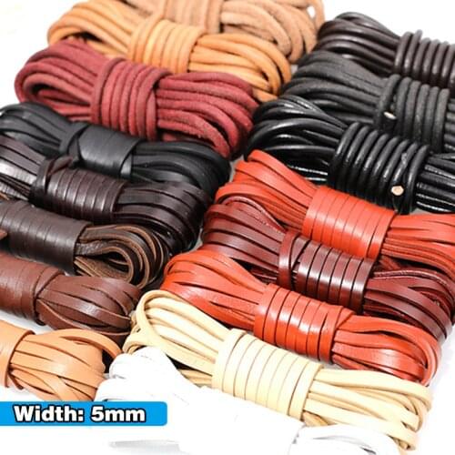5m/batch of 5mm real cowhide round flat thong thread DIY braided bracelet result rope for leather bag making accessories