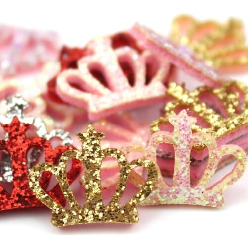 60Pcs 1.5*2cm Glitters powder Gold crown felt Padded Appliques For childrens crafts headwear Hair Clips Accessories wholesale