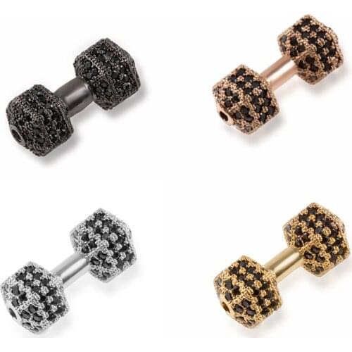 7.7×18.1mm Classic Micro Pave Black Zircon Dumbbell DIY Fashion Jewelry Bracelet Necklace Accessories
