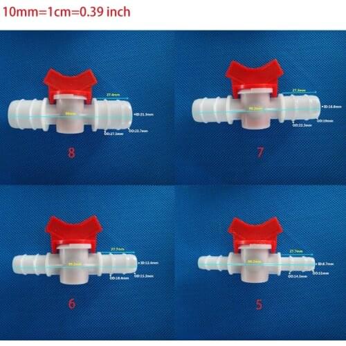 Small Equipment Accessories 4/ 6/ 8/10/12/16/ 20/25mm-Hose Barb Two Way Plastic Ball Val ve Aquarium Garden Irrigation