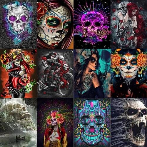 Lankshear Diy Diamond Painting Anime Horror Skull Art Diamond Picture Mosaic Halloween Home Wall Decoration Handmade Gift